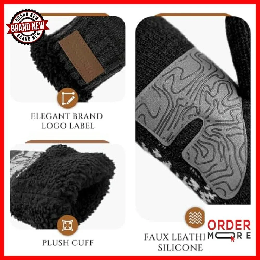 Touchscreen Mittens Sherpa Lined Cable Knit Winter Warm